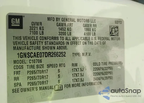 2013 Chevrolet Tahoe Ls из США, поврежденный, VIN 1GNSCAE07DR266252